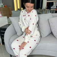 Pijama Manga Longa Off White Estampa Corações - imagem 3