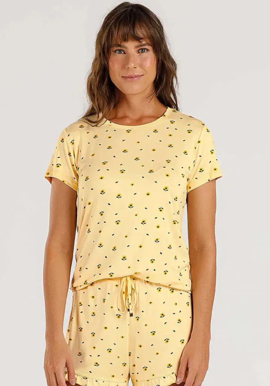 Pijama Short Doll Manga Curta Cor com Amor 