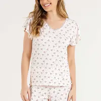 Pijama Canelado Shot Doll Manga Curta Lacinho Cor com Amor  - imagem 1