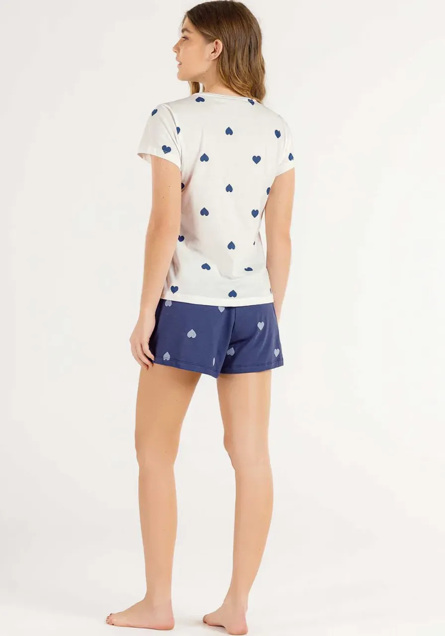 Pijama Short Doll Manga Curta Azul Cor com Amor 