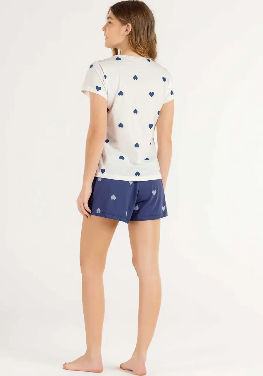 Pijama Short Doll Manga Curta Azul Cor com Amor 