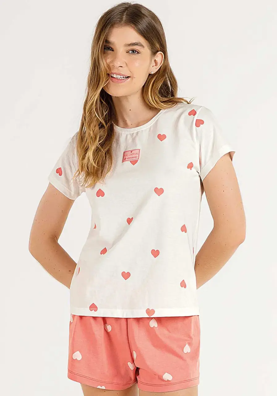 Pijama Short Doll Manga Curta Rosa Cor com Amor 