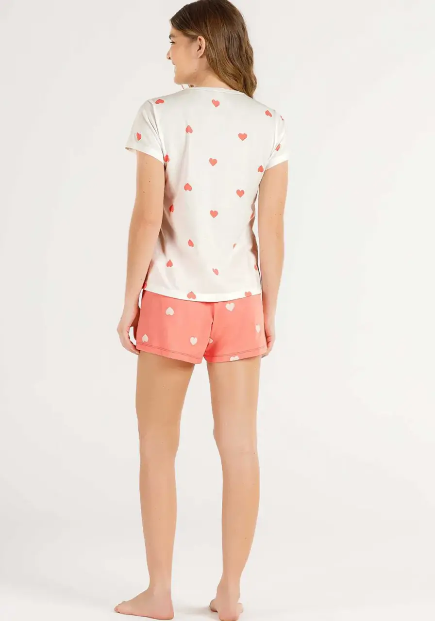 Pijama Short Doll Manga Curta Rosa Cor com Amor 