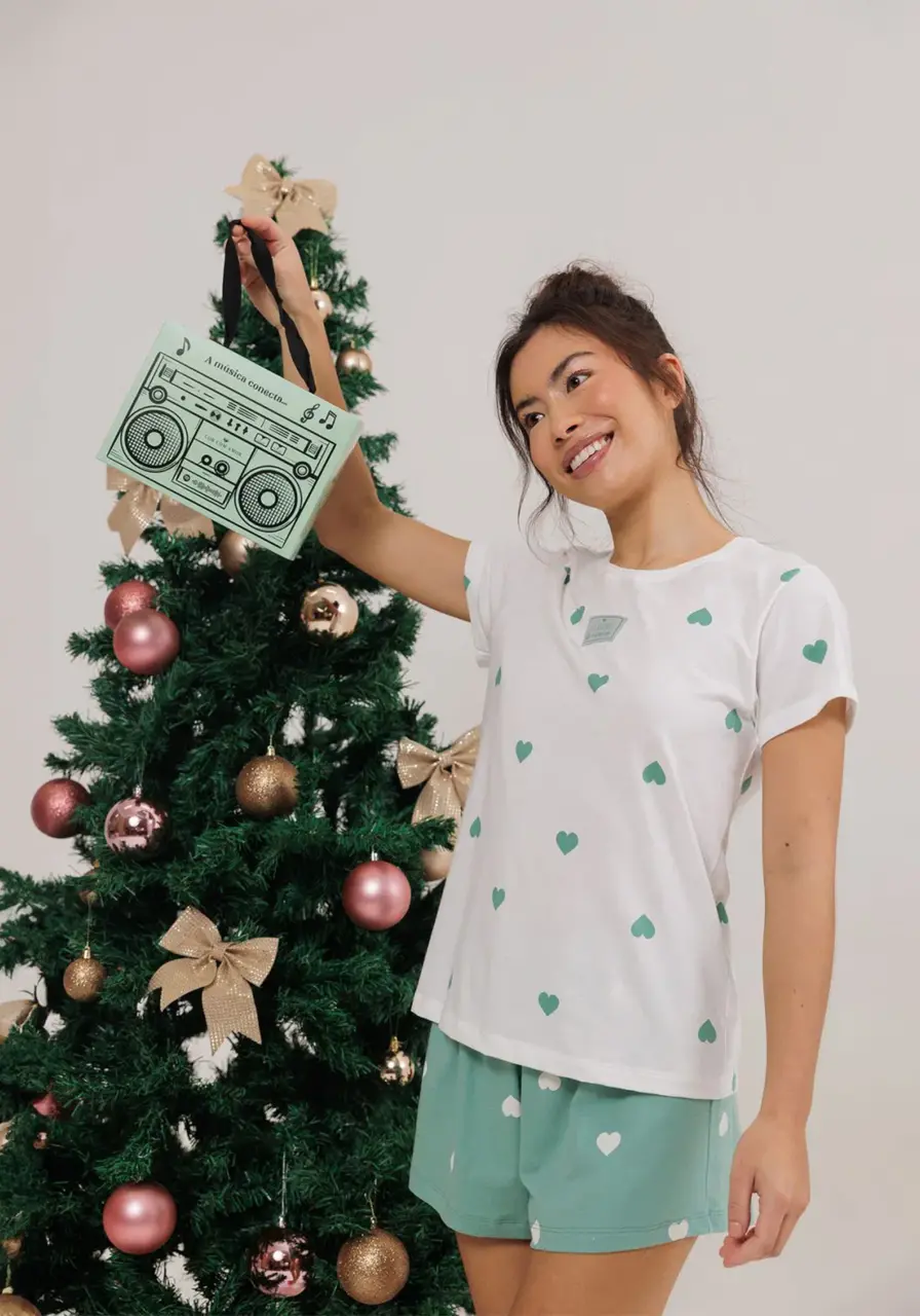 Pijama Short Doll Manga Curta Verde Cor com Amor 