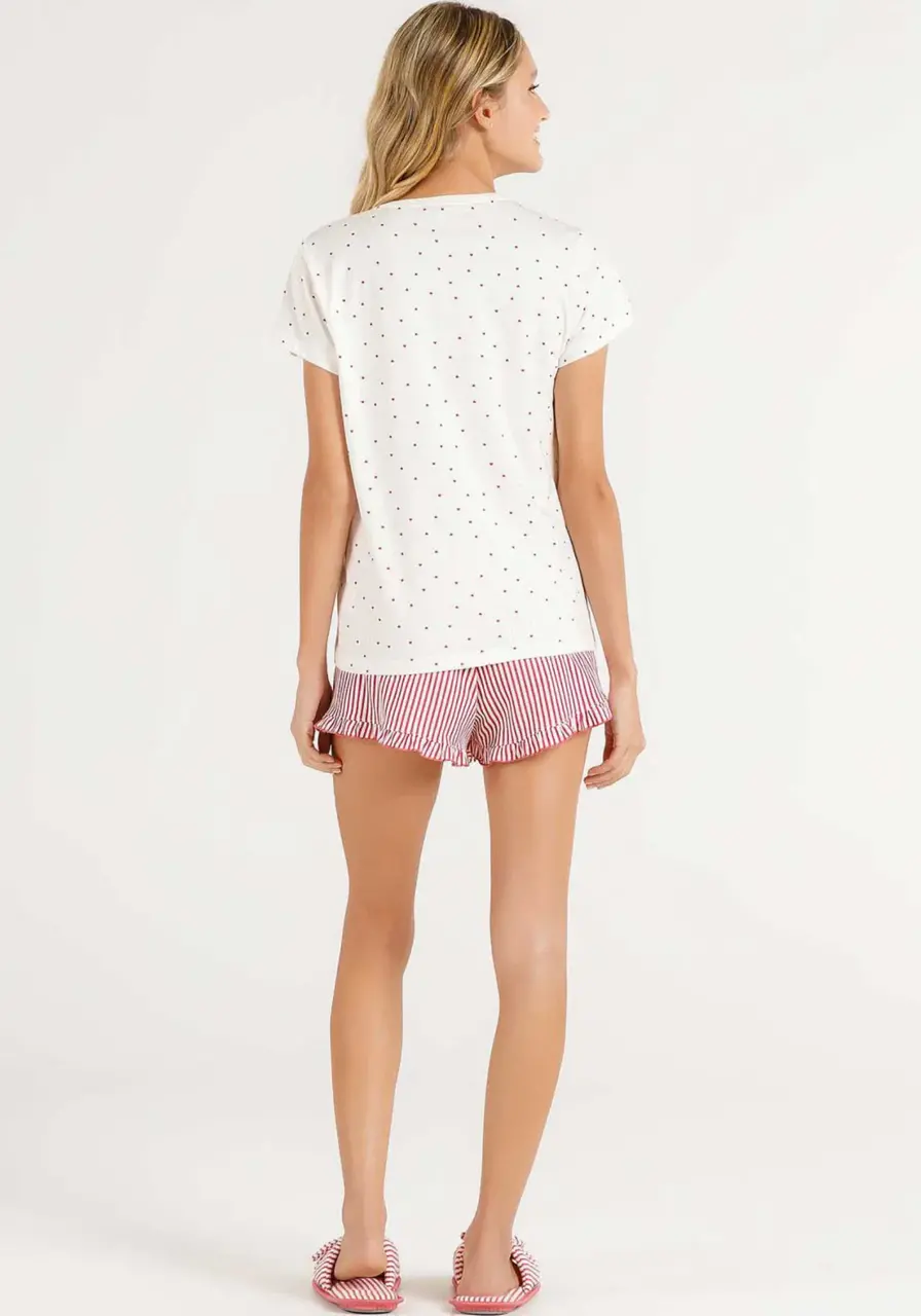 Pijama Short Doll Manga Curta Coração Cor com Amor 