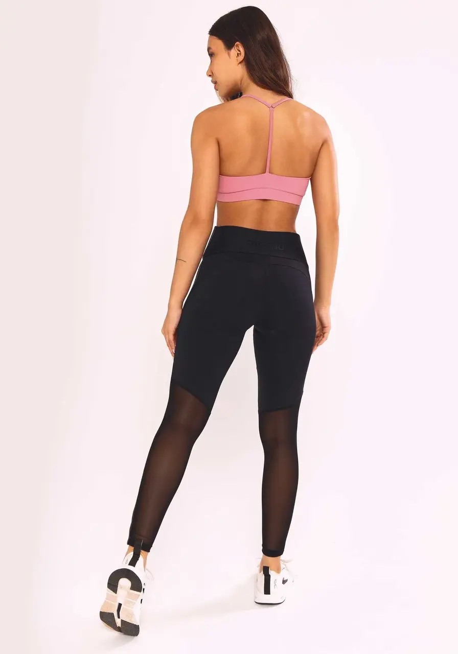 Legging Hyper Recorte De Couro E Tule