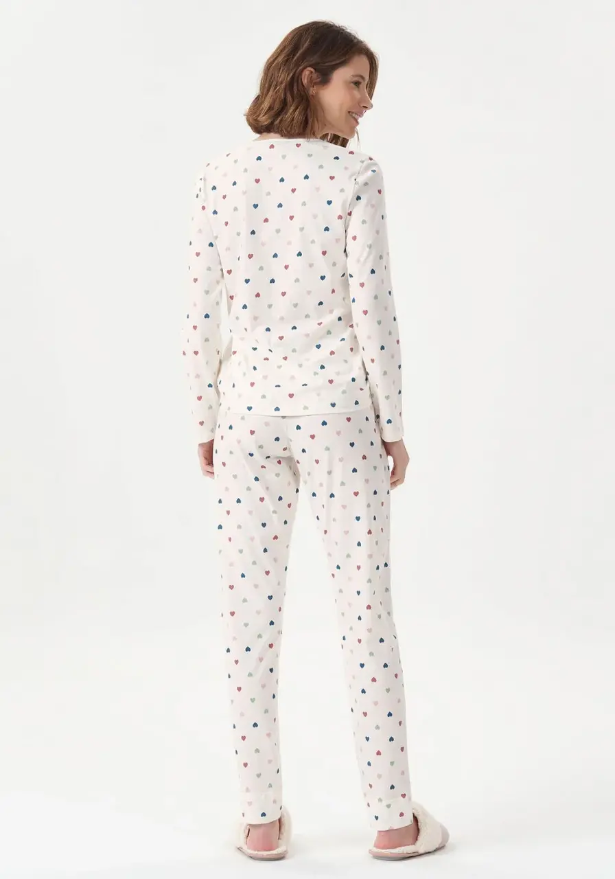 Pijama Manga Longa Estampa Corações