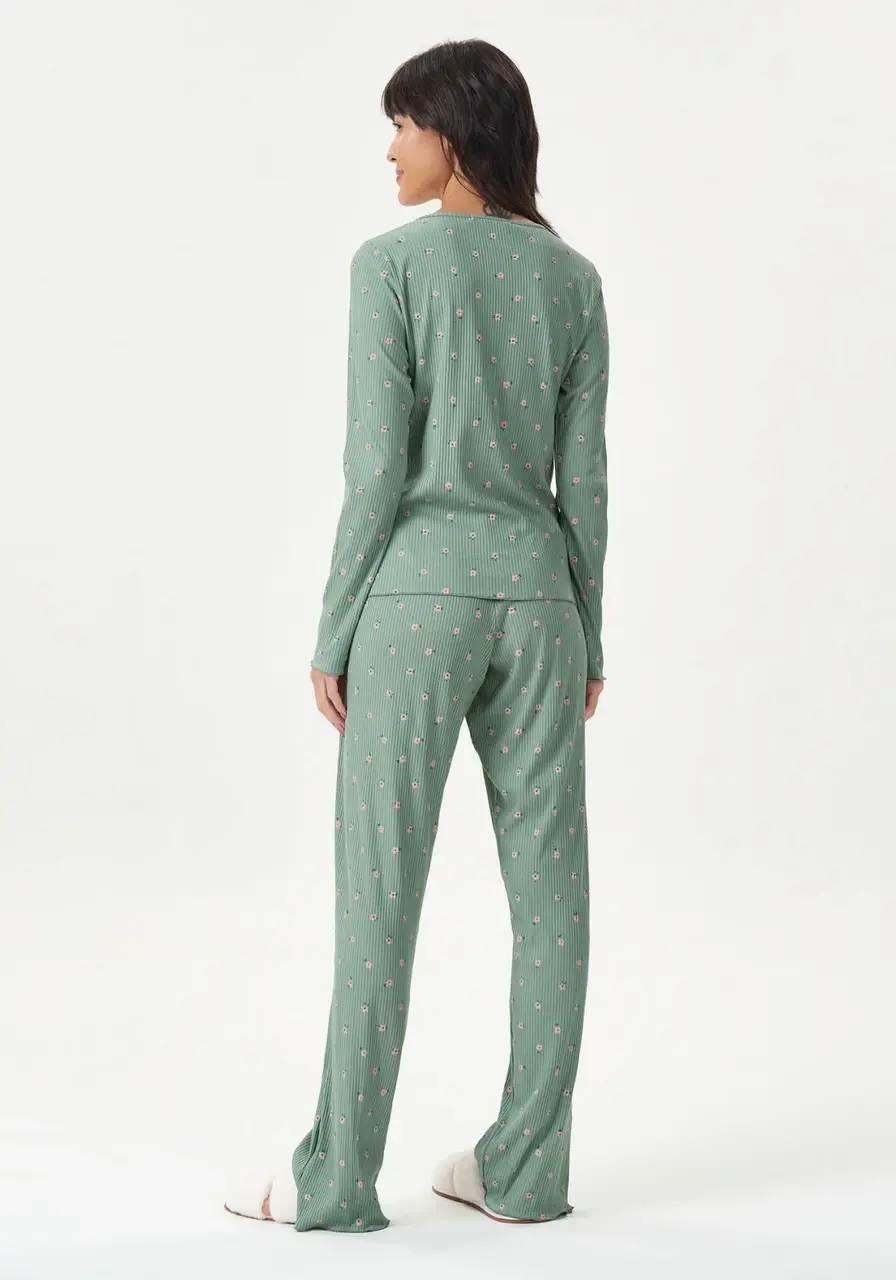 Pijama Manga Longa Canelado Estampado