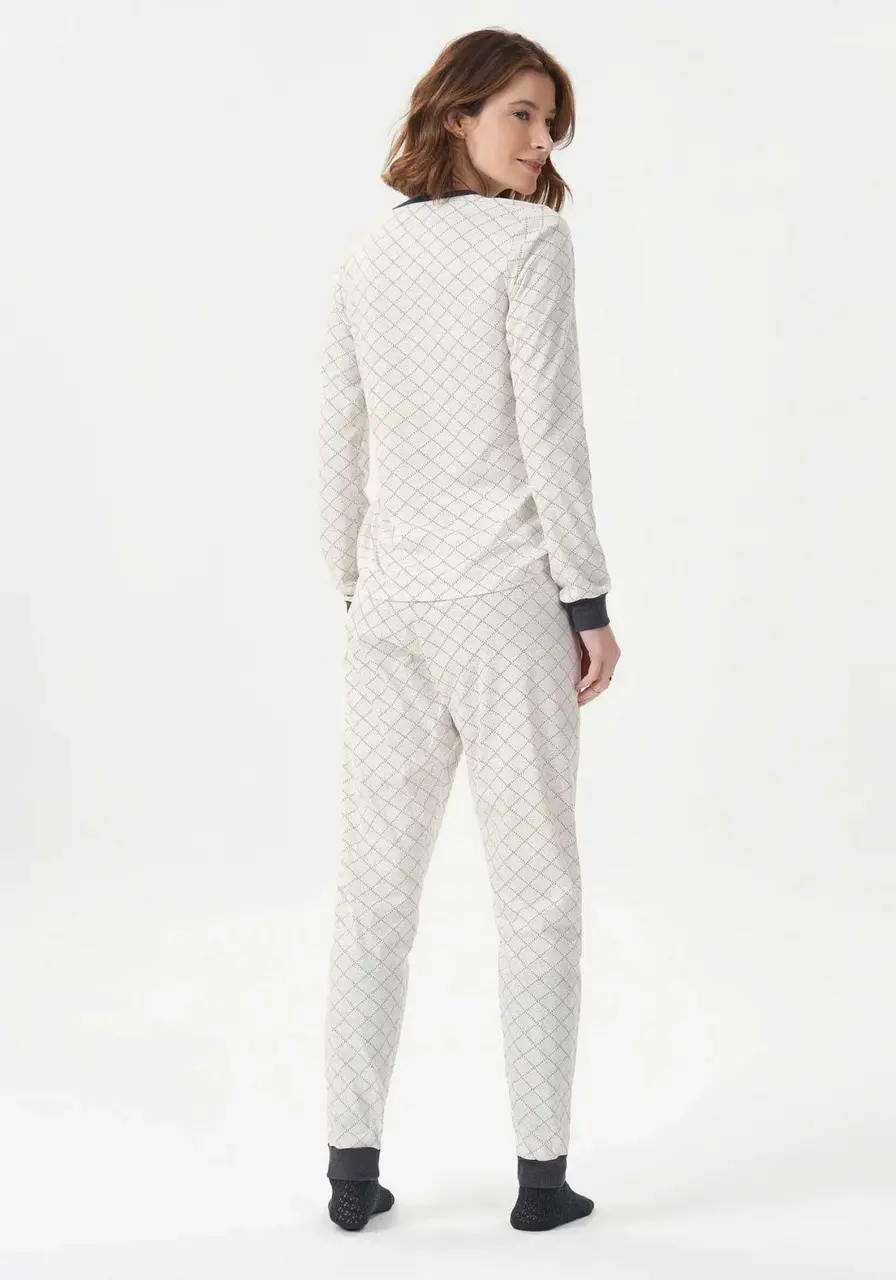 Pijama Manga Longa Estampa Tons de Cinza