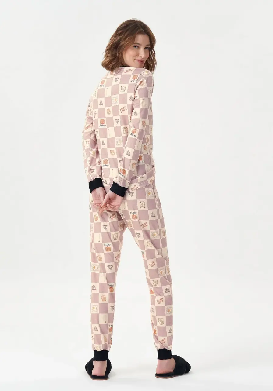 Pijama Manga Longa Estampa Quadriculada