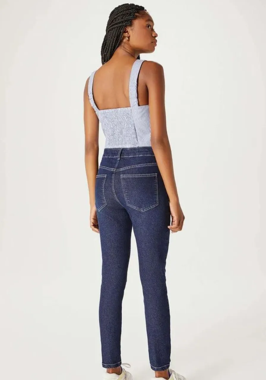 Calça Jeans Cintura Média Skinny Azul Escuro