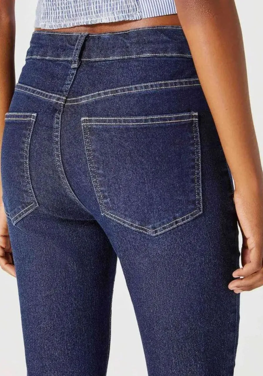 Calça Jeans Cintura Média Skinny Azul Escuro