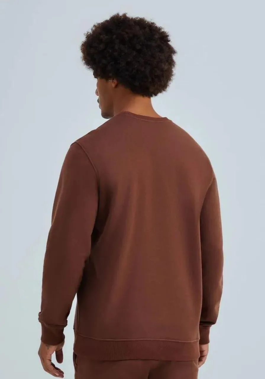 Blusão Básico Comfort Em Moletom Peluciado - Marrom