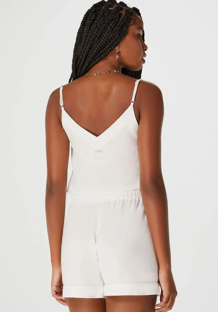 Shorts Cintura Alta Com Bolso - Off White