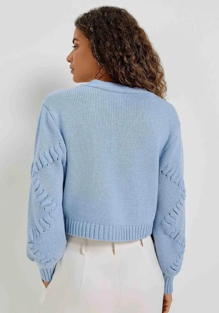 Cardigan Em Tricô Texturizado - Azul