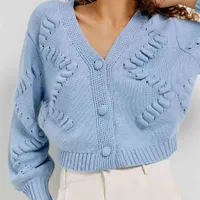 Cardigan Em Tricô Texturizado - Azul - imagem 3