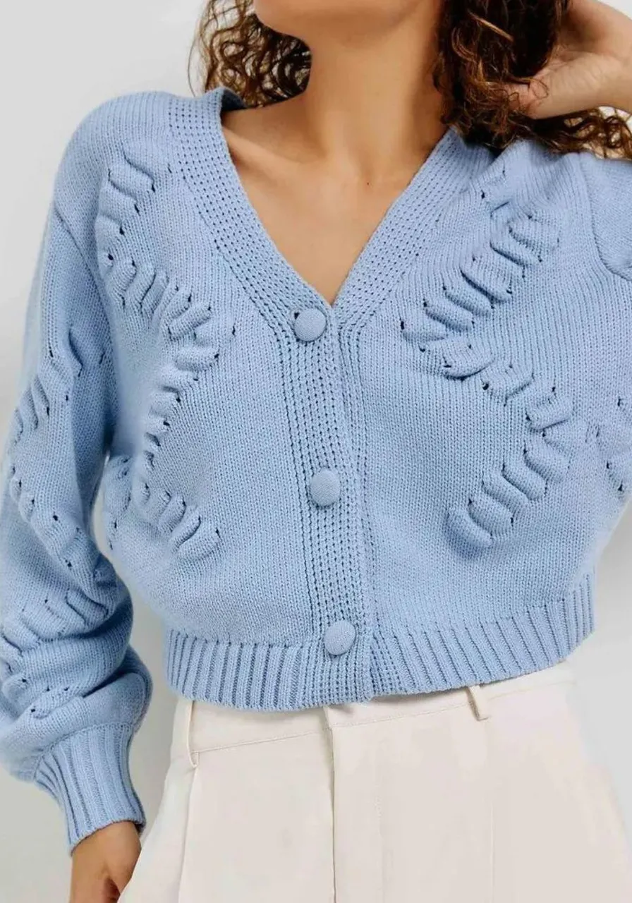 Cardigan Em Tricô Texturizado - Azul