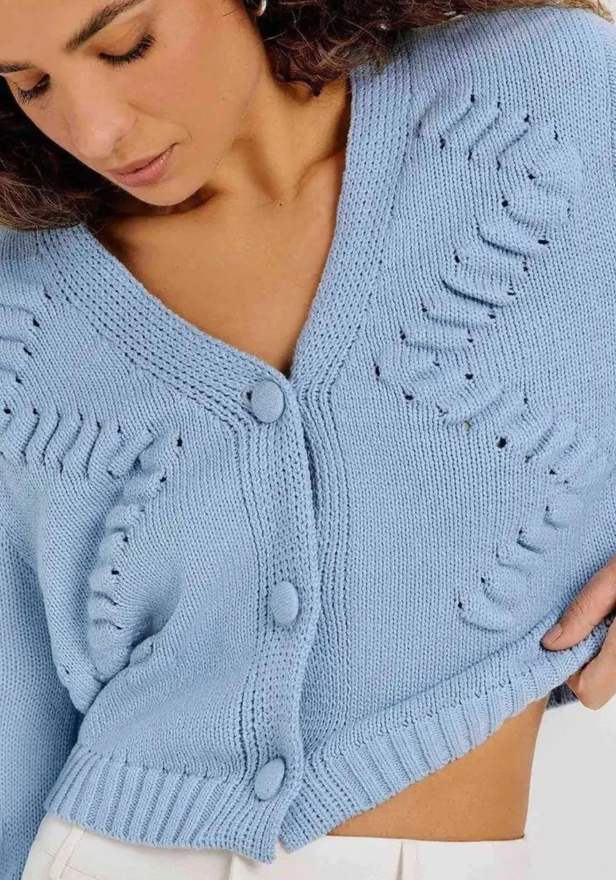 Cardigan Em Tricô Texturizado - Azul