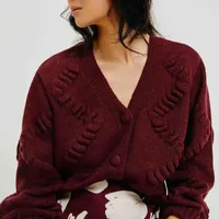 Cardigan Em Tricô Texturizado - Vinho - imagem 3
