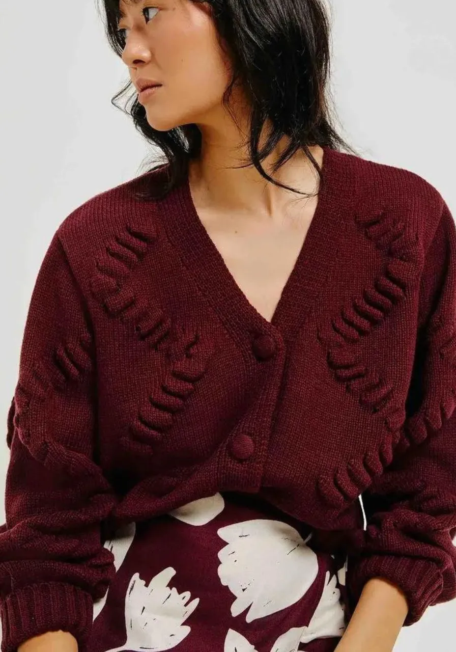 Cardigan Em Tricô Texturizado - Vinho