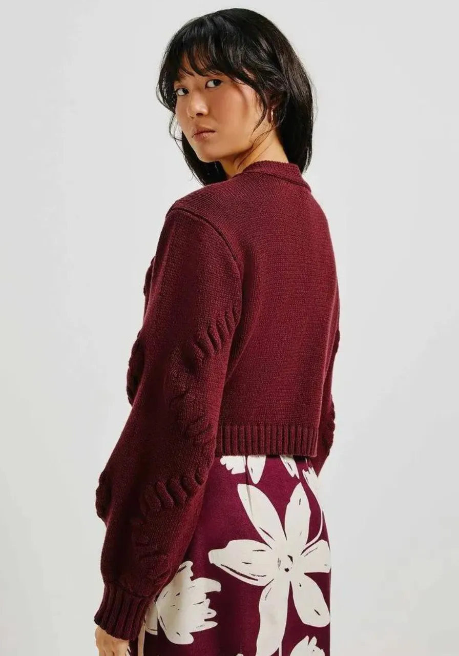 Cardigan Em Tricô Texturizado - Vinho