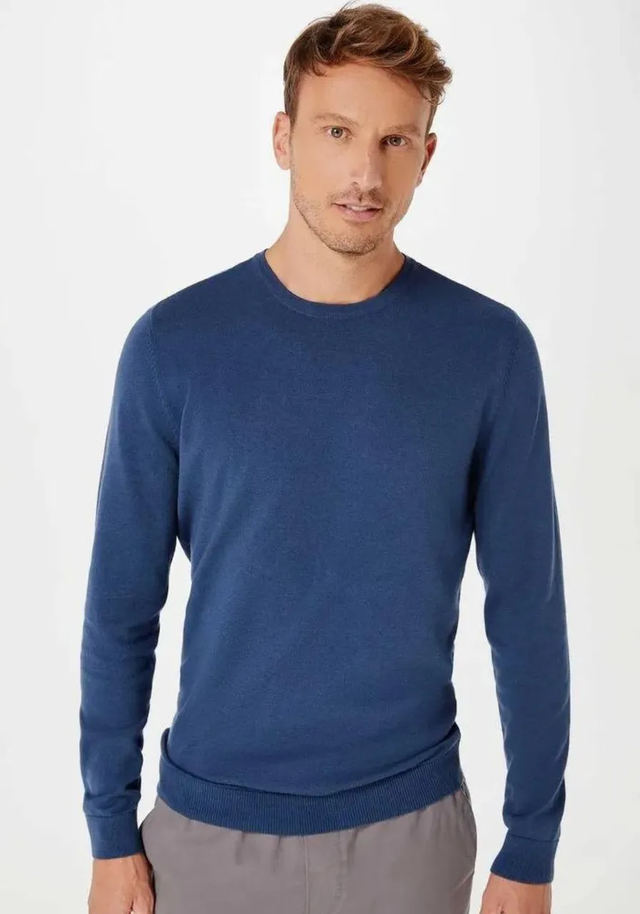 Blusão Básico Regular Em Tricô Azul