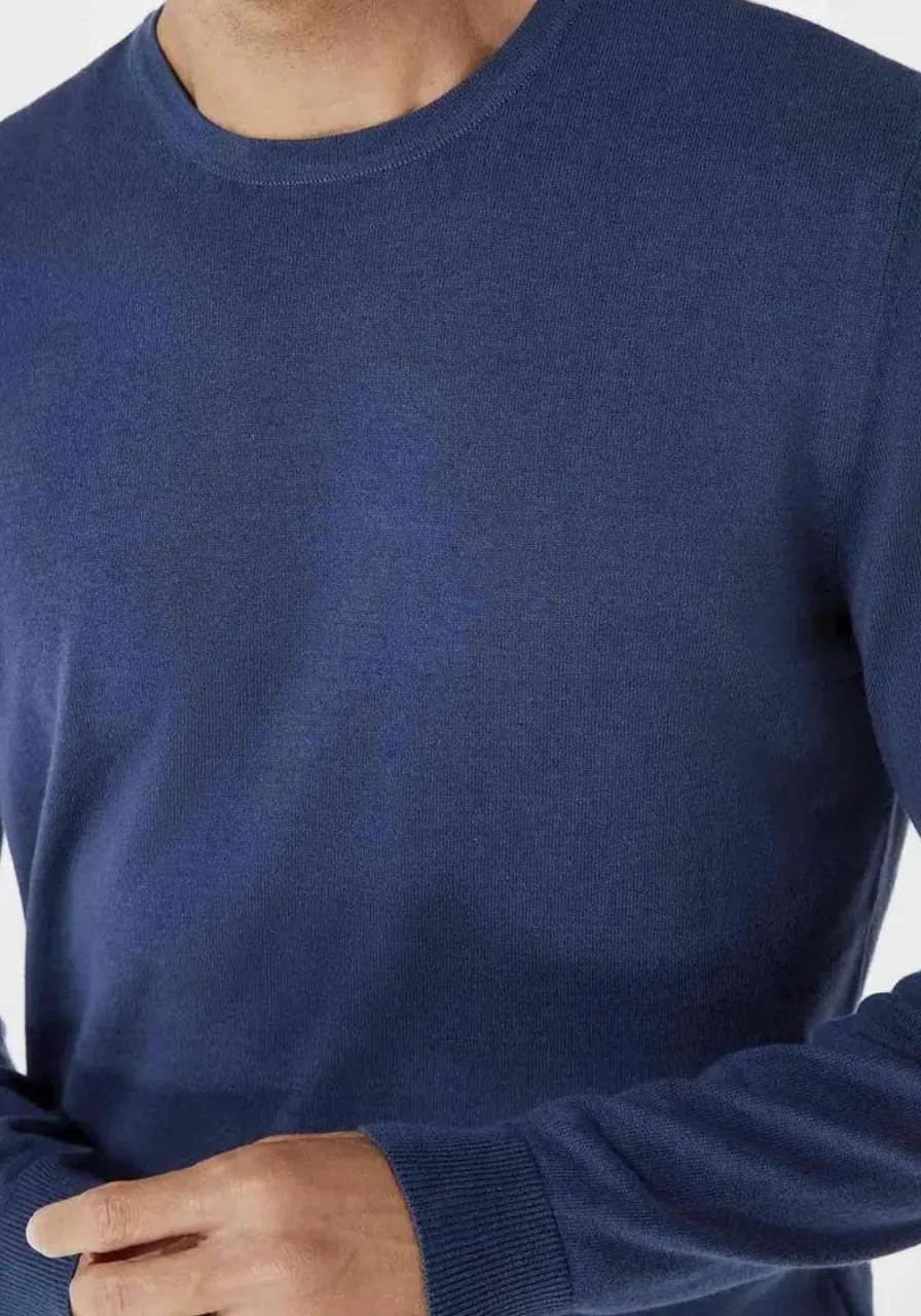 Blusão Básico Regular Em Tricô Azul