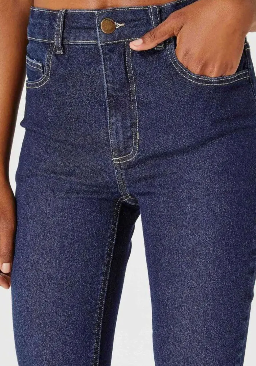 Calça Jeans Cintura Média Skinny Azul Escuro