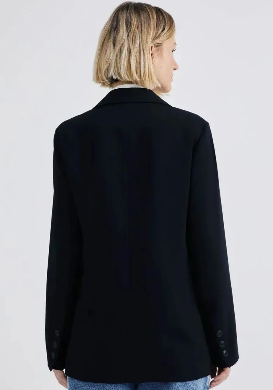 Blazer Alongado Em Crepe Preto 