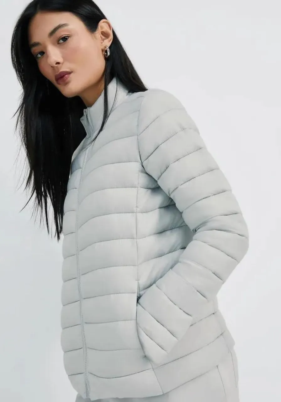 Jaqueta Básica Puffer Matelassê Cinza