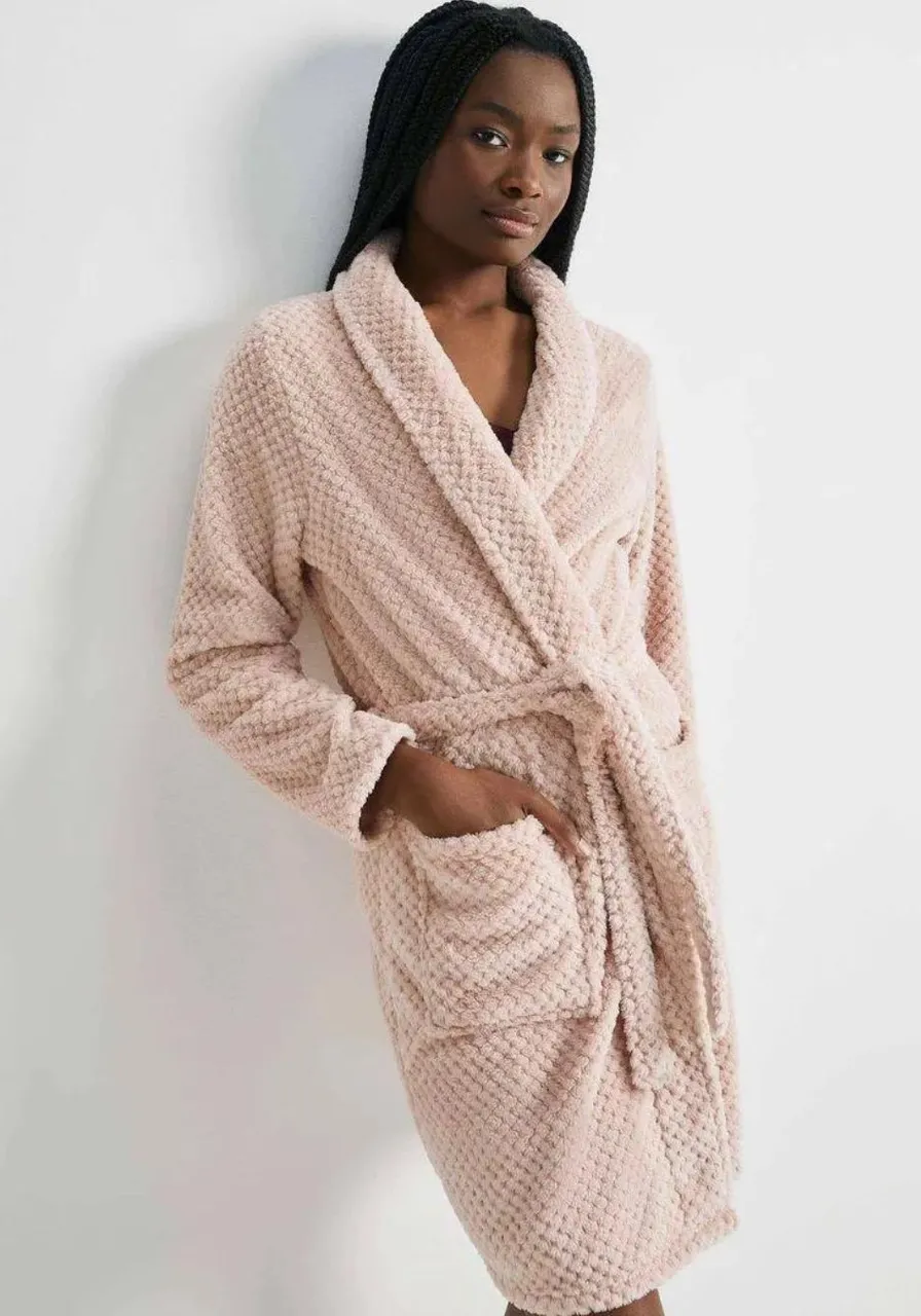 Roupão Em Fleece Jacquard Rosa 