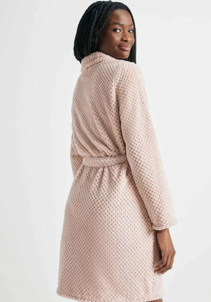 Roupão Em Fleece Jacquard Rosa 