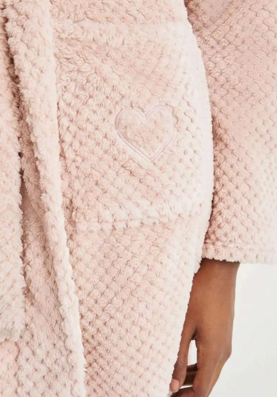 Roupão Em Fleece Jacquard Rosa 