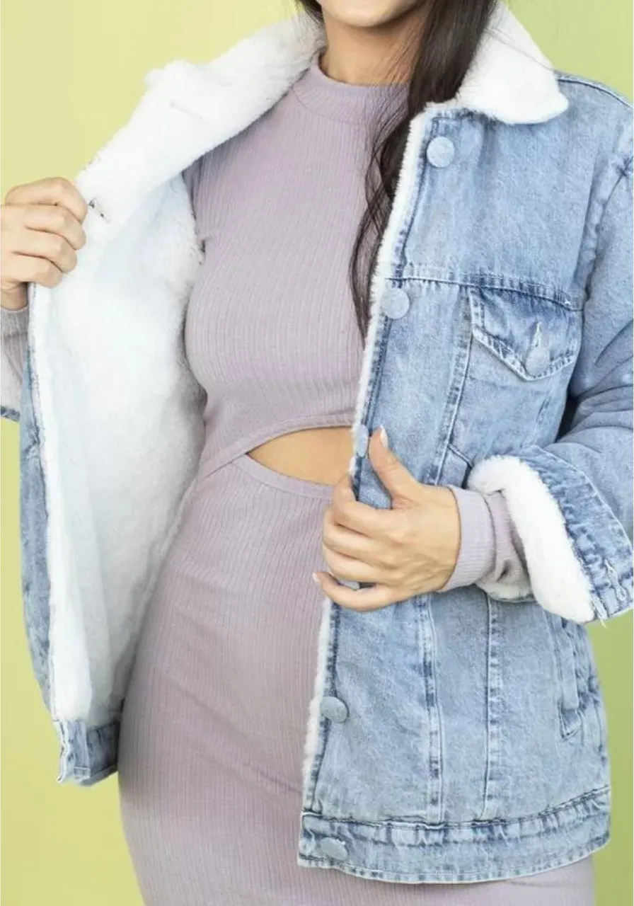 Jaqueta Jeans Forrada Pelúcia
