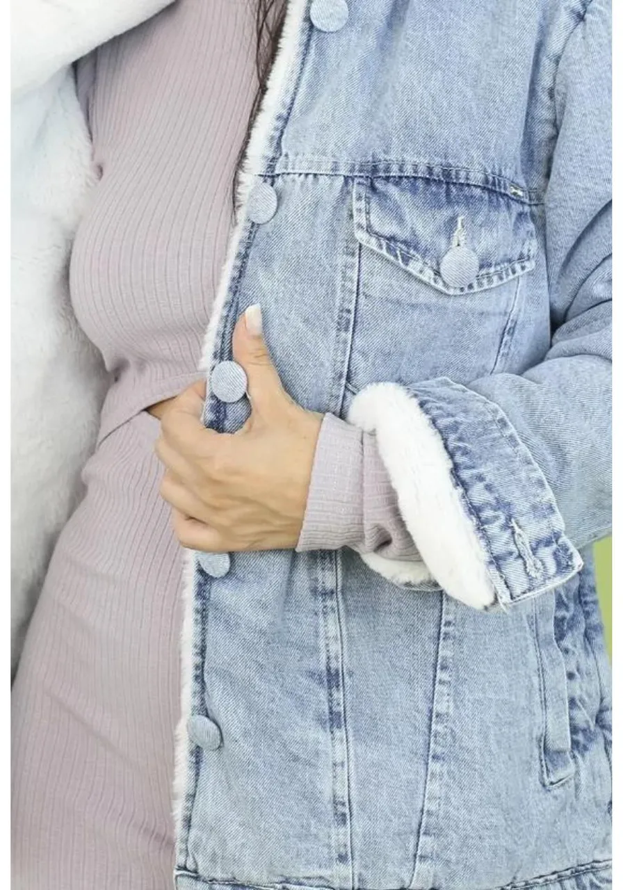 Jaqueta Jeans Forrada Pelúcia