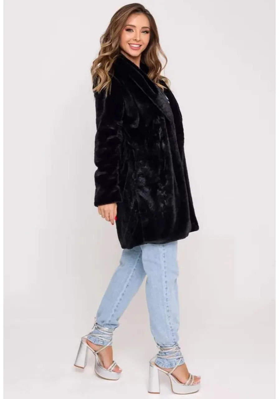 Casaco Alongado Peluciado Forrado Preto