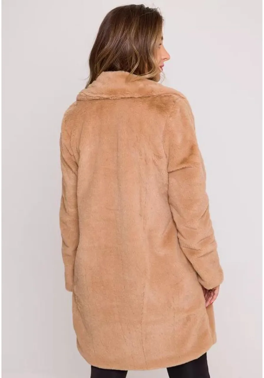 Casaco Alongado Peluciado Forrado Castanho