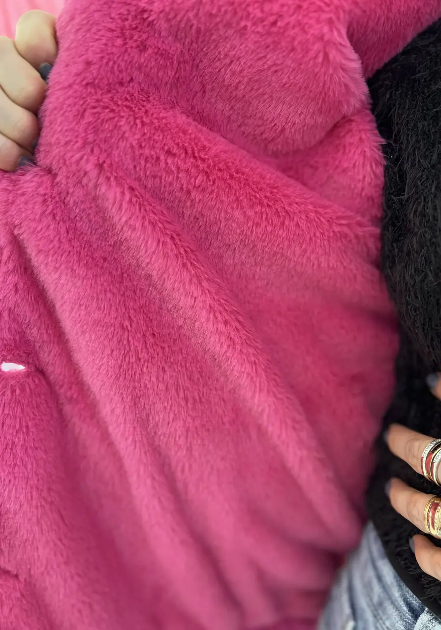 Jaqueta Jeans Forrada Peluciada Rosa