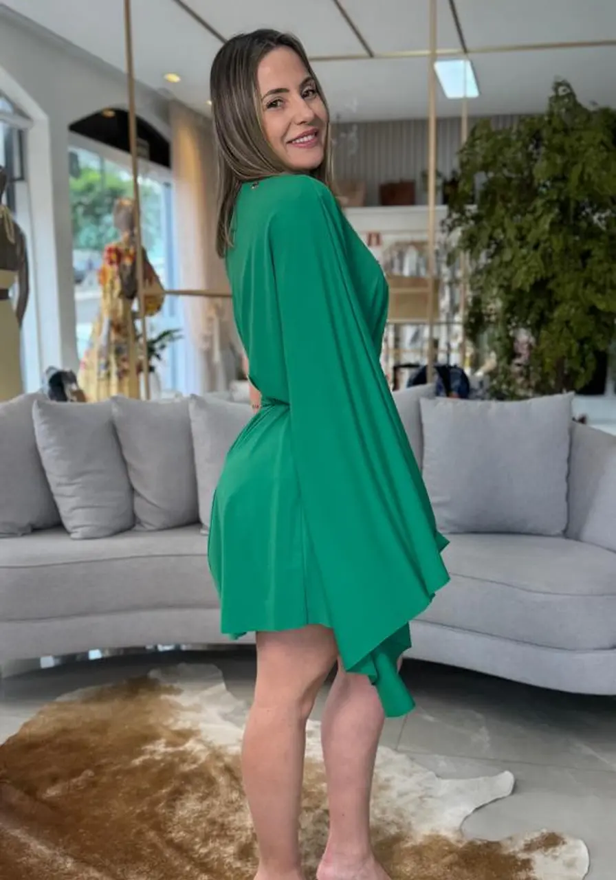 Vestido Manga Unica Com Cinto Verde Lança Perfume Ref 14982