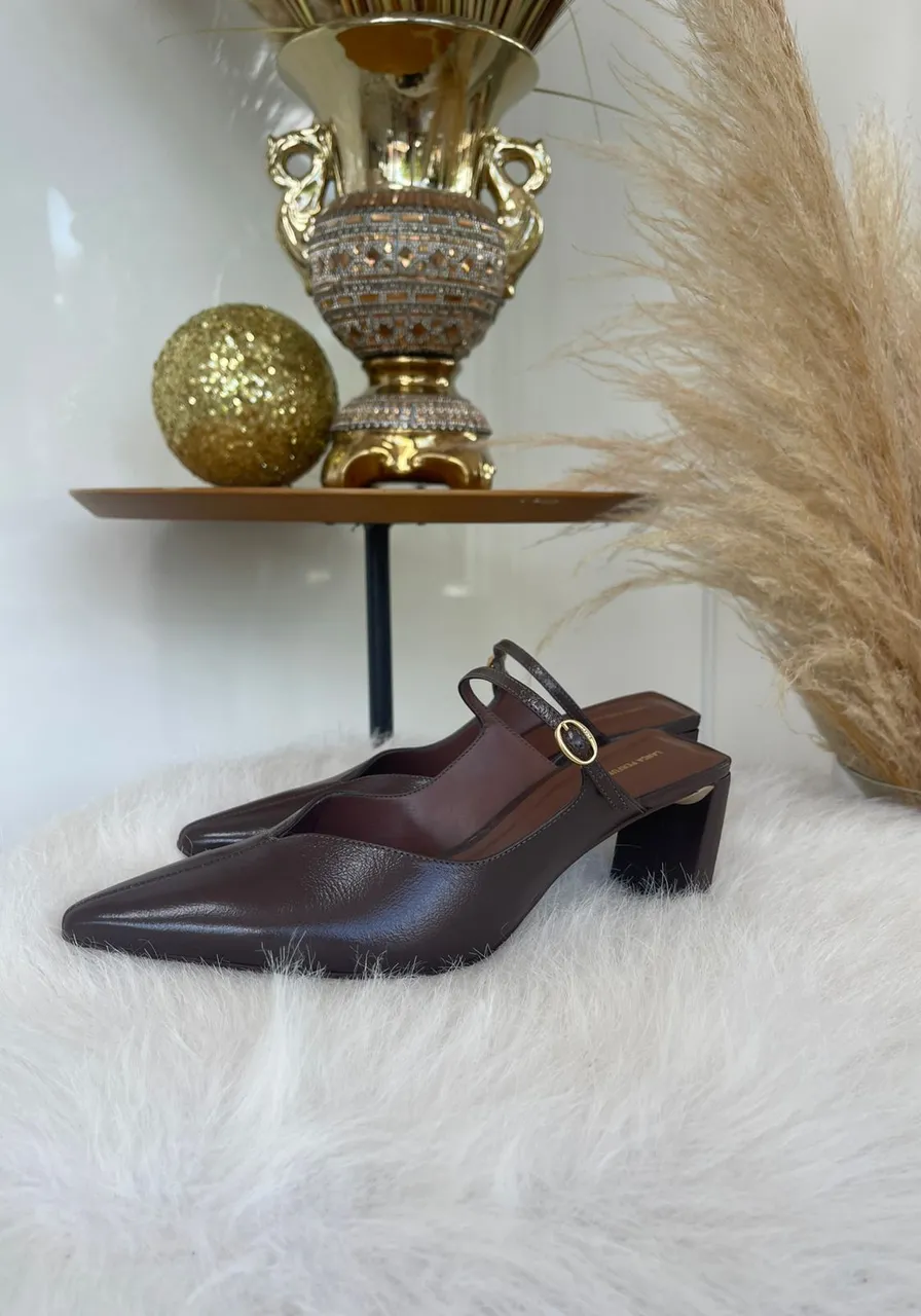 Scarpin Mule Salto Médio Marrom Escuro Lança Perfume Ref 15039