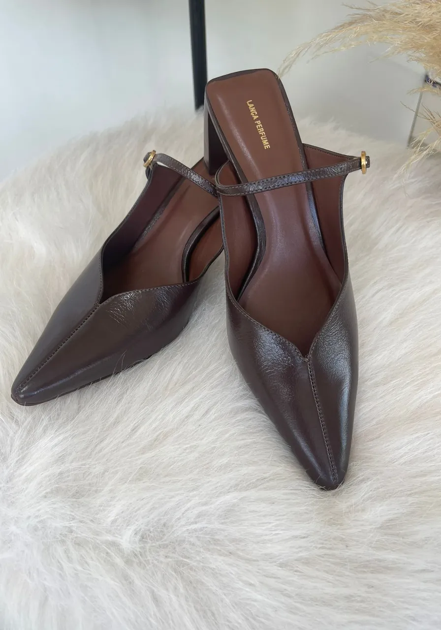Scarpin Mule Salto Médio Marrom Escuro Lança Perfume Ref 15039