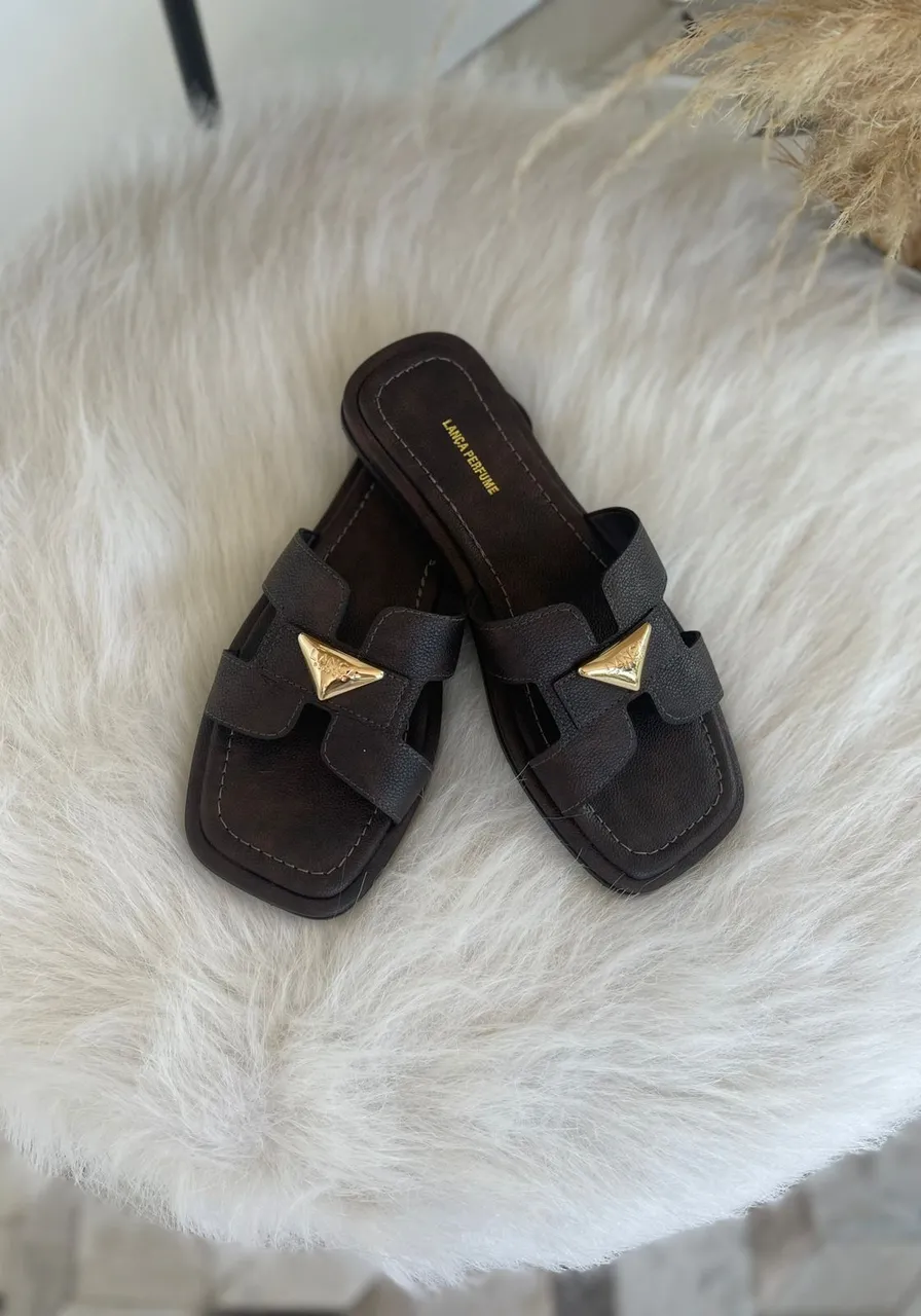 Rasteira H Com Enfeite Lança Perfume Marrom Ref 15259