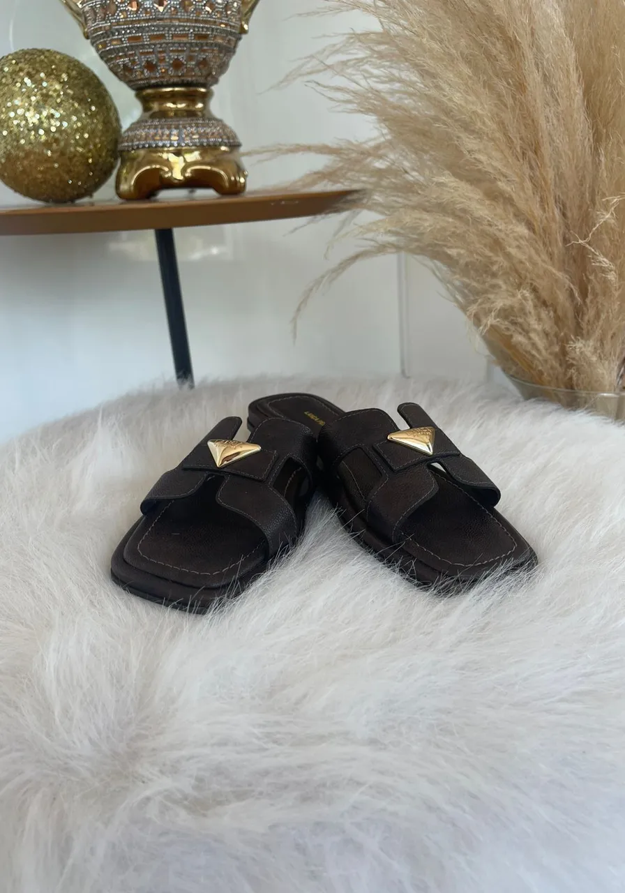 Rasteira H Com Enfeite Lança Perfume Marrom Ref 15259