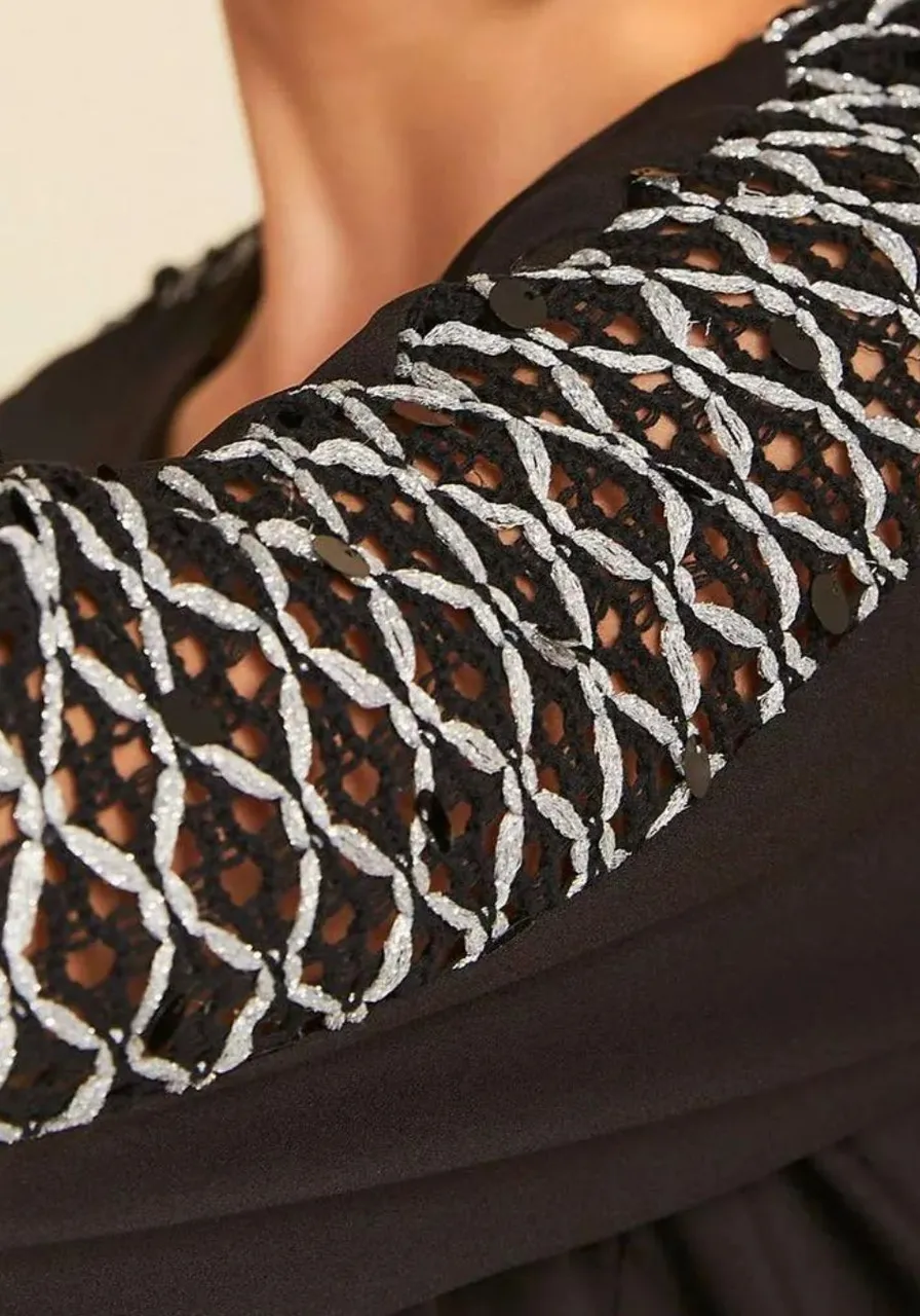 Bata Decote V Detalhe Renda Preto