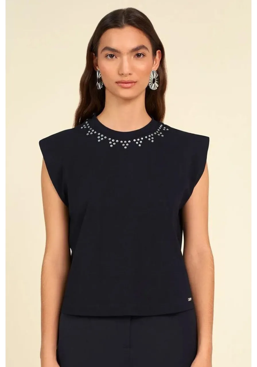 T-shirt Detalhe Aplicações Preto