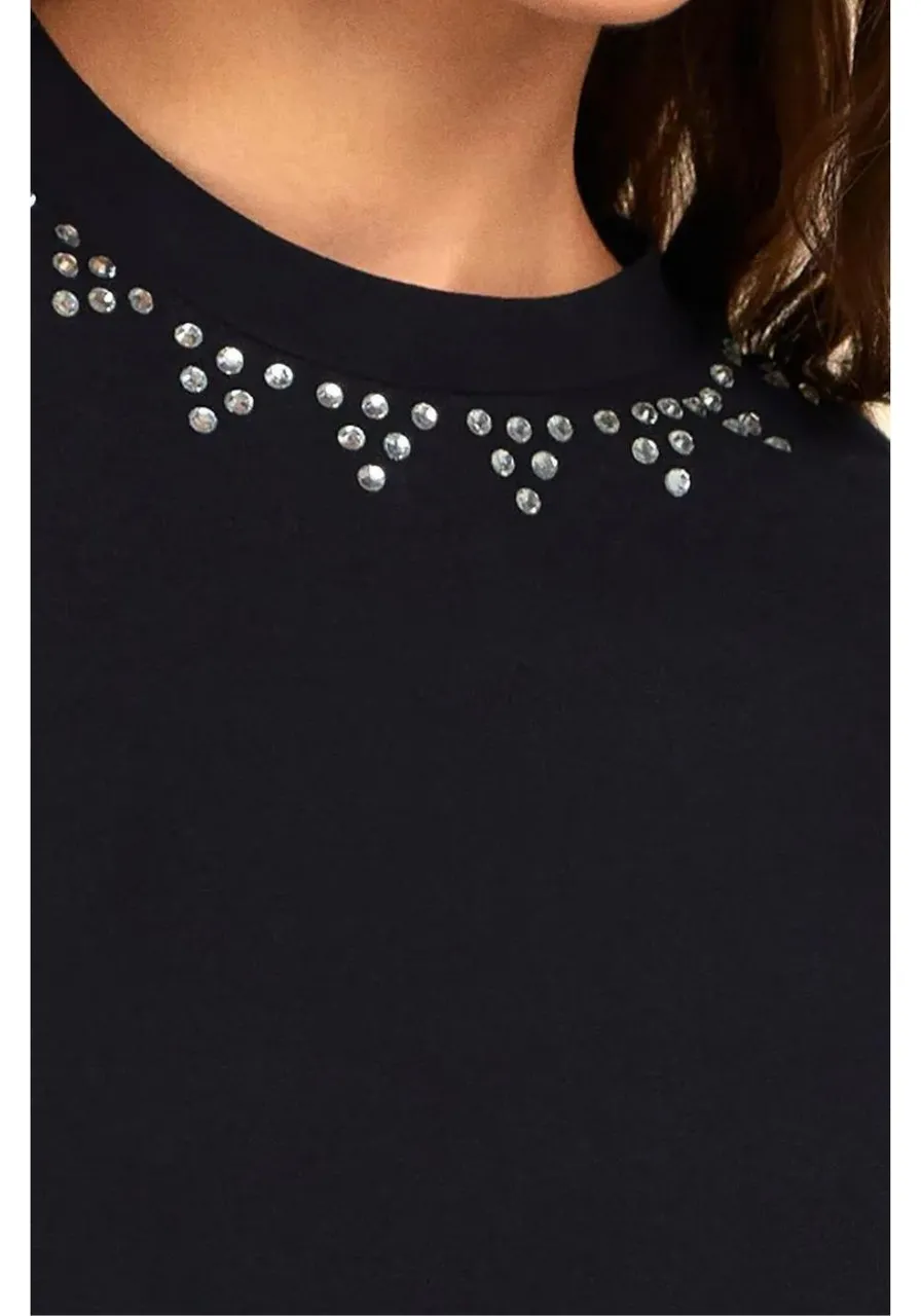 T-shirt Detalhe Aplicações Preto