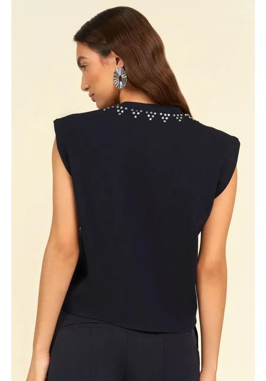 T-shirt Detalhe Aplicações Preto