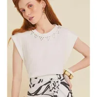 T-shirt Detalhe Aplicações Branco - imagem 3