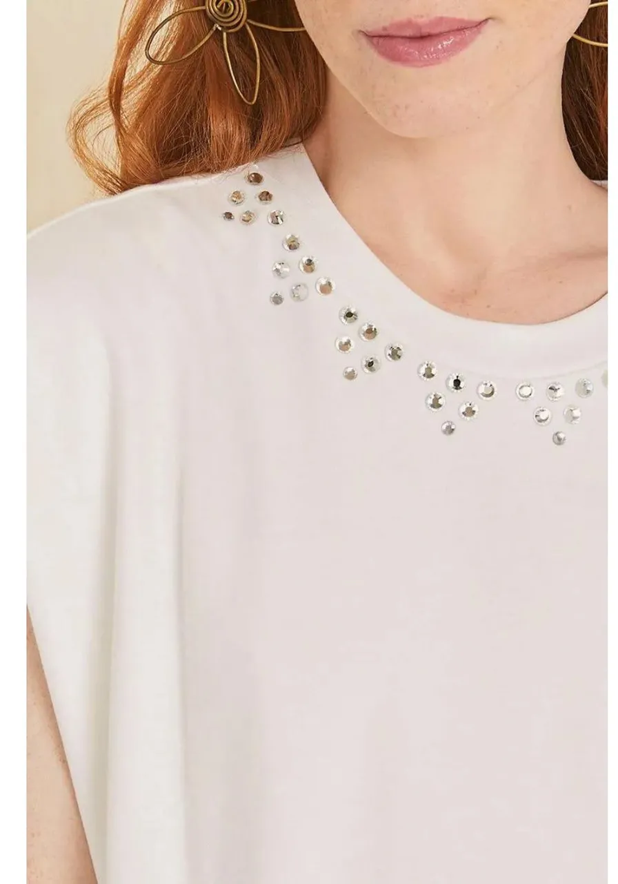 T-shirt Detalhe Aplicações Branco