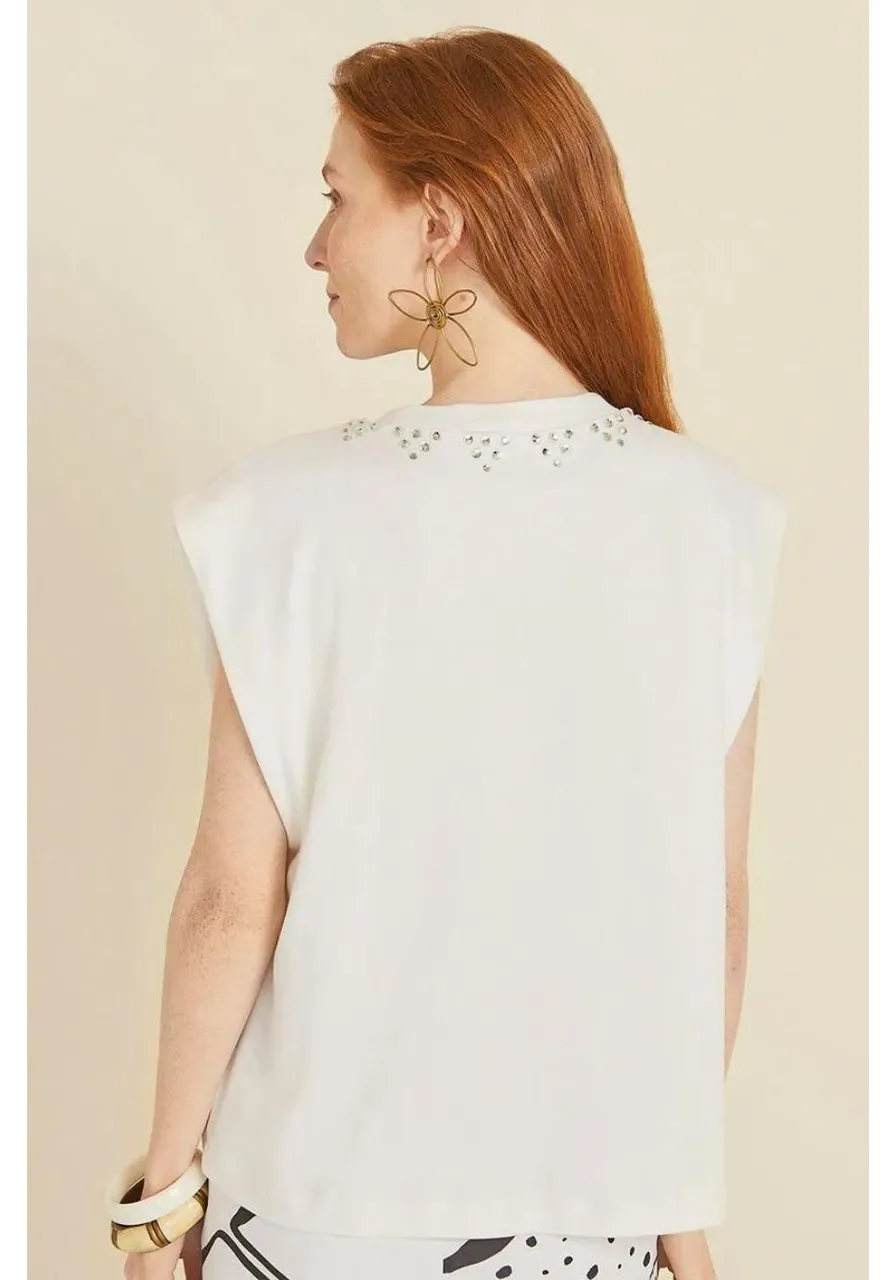 T-shirt Detalhe Aplicações Branco